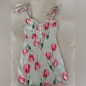 Blue/white stripe with pink floral mini dress